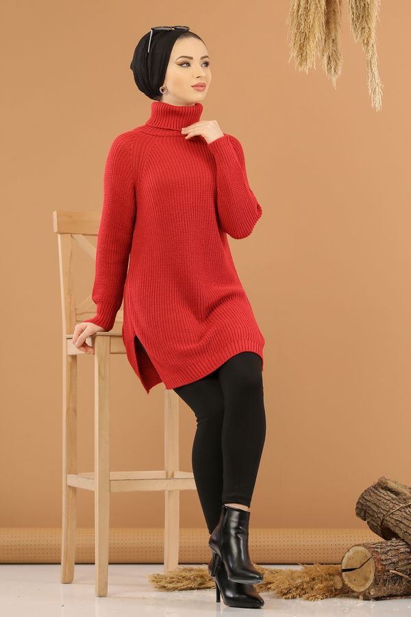 Düz Orta Kadın Fuşya Triko Tunik Siyah  - 8144