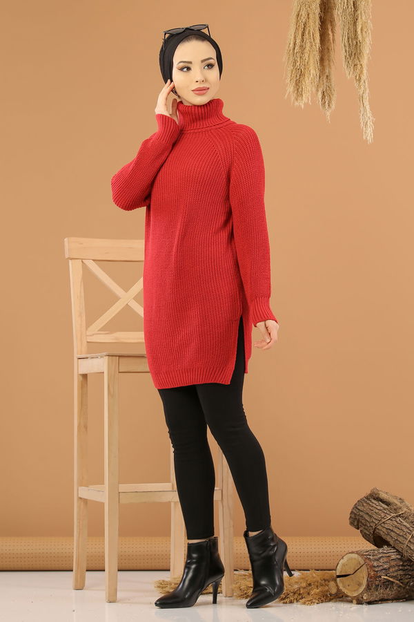 Düz Orta Kadın Fuşya Triko Tunik Siyah  - 8144