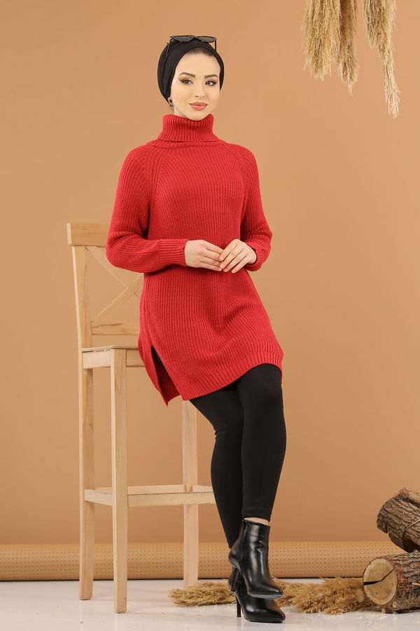 Düz Orta Kadın Fuşya Triko Tunik Siyah  - 8144