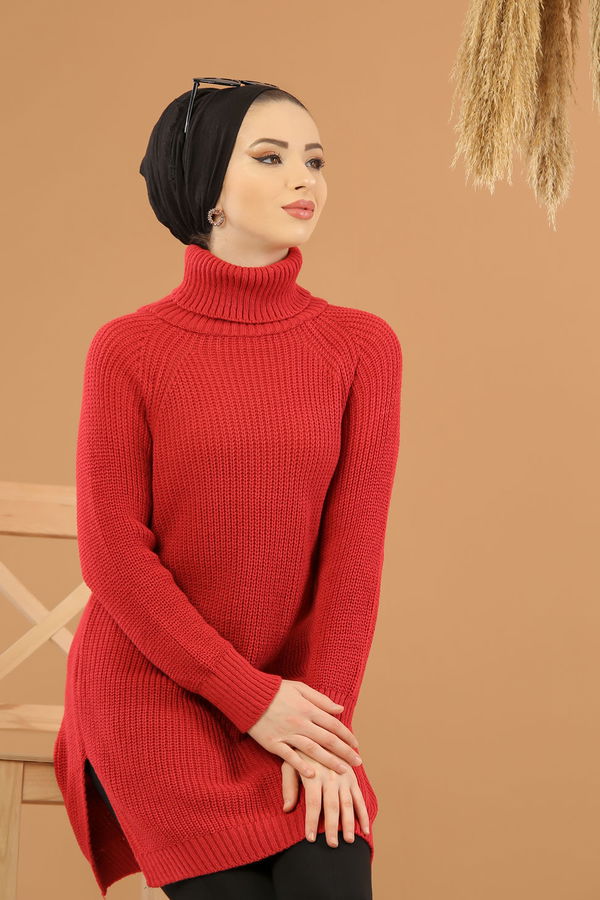 Düz Orta Kadın Fuşya Triko Tunik Siyah  - 8144