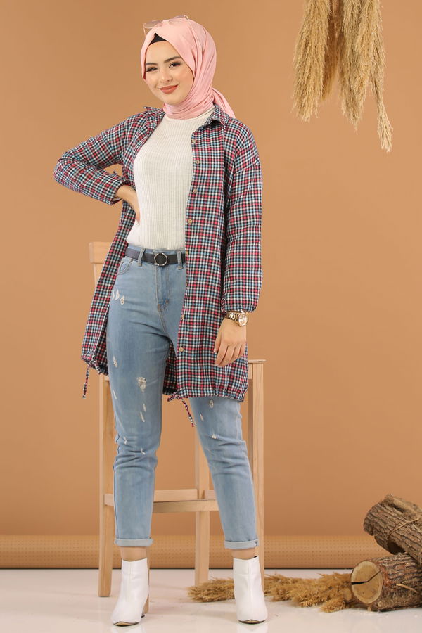 Düz Orta Kadın Fuşya Ekose Tunik Fuşya - 02 7658 - 7658 FUŞYA