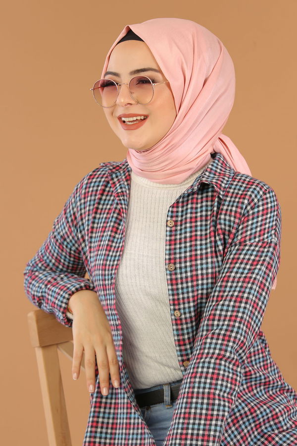 Düz Orta Kadın Fuşya Ekose Tunik Fuşya - 02 7658 - 7658 FUŞYA
