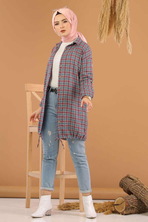 Düz Orta Kadın Fuşya Ekose Tunik Fuşya - 02 7658 - 7658 FUŞYA