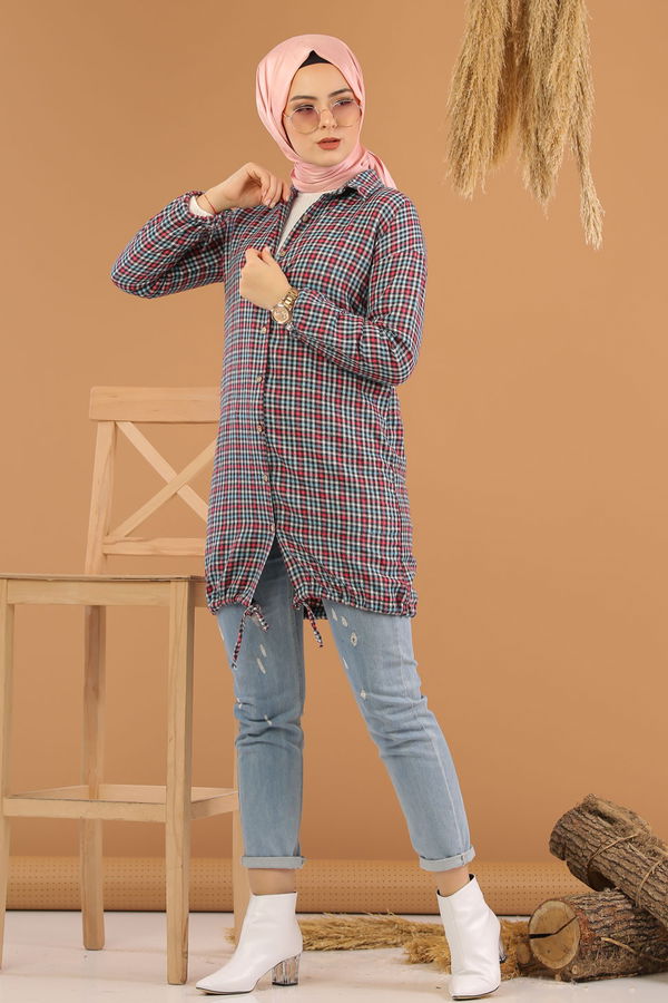 Düz Orta Kadın Fuşya Ekose Tunik Fuşya - 02 7658 - 7658 FUŞYA