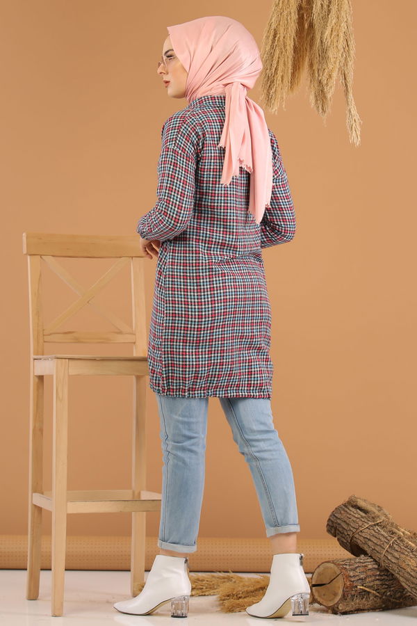 Düz Orta Kadın Fuşya Ekose Tunik Fuşya - 02 7658 - 7658 FUŞYA