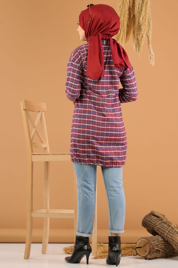 Düz Orta Kadın Bordo Ekose Tunik İpli Siyah Saks  - 7931 BORDO