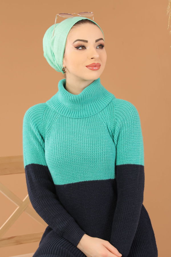 Düz Orta Kadın Lacivert Bogazlı Triko Tunik Siyah  - 8259