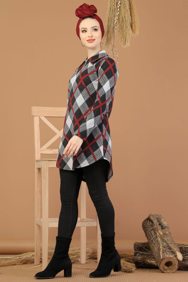 Düz Orta Kadın Bordo Fermuarlı Tunik Bordo - 5246 - 5246 BORDO