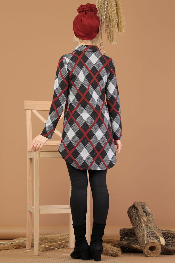Düz Orta Kadın Bordo Fermuarlı Tunik Bordo - 5246 - 5246 BORDO
