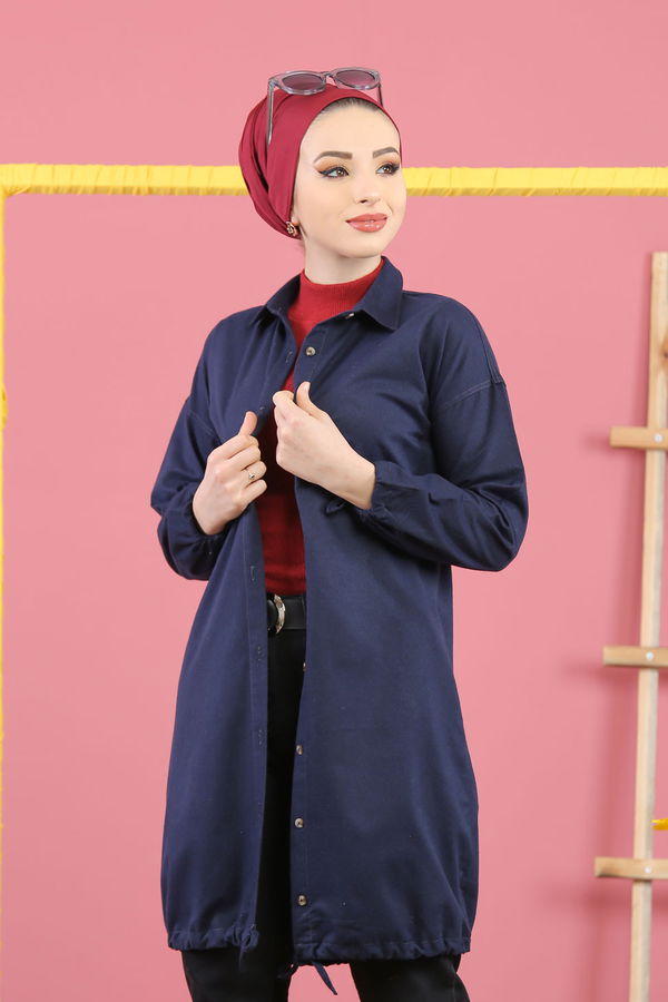 Düz Orta Kadın Lacivert Tunik Siyah  - 7855