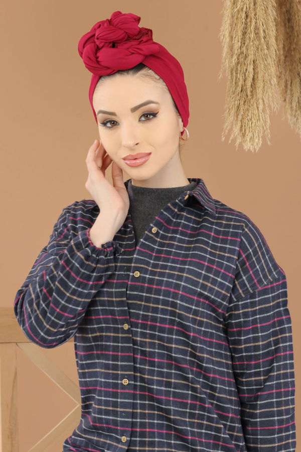 Düz Orta Kadın Lacivert Ekose Tunik İpli Lacivert  - 8129