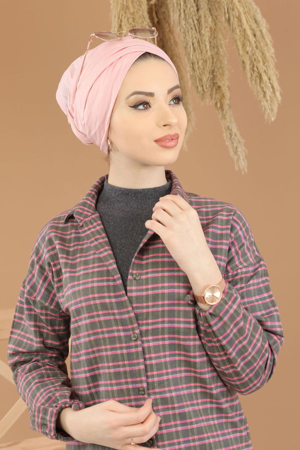 Düz Orta Kadın Haki Ekose Tunik İpli Haki  - 8286