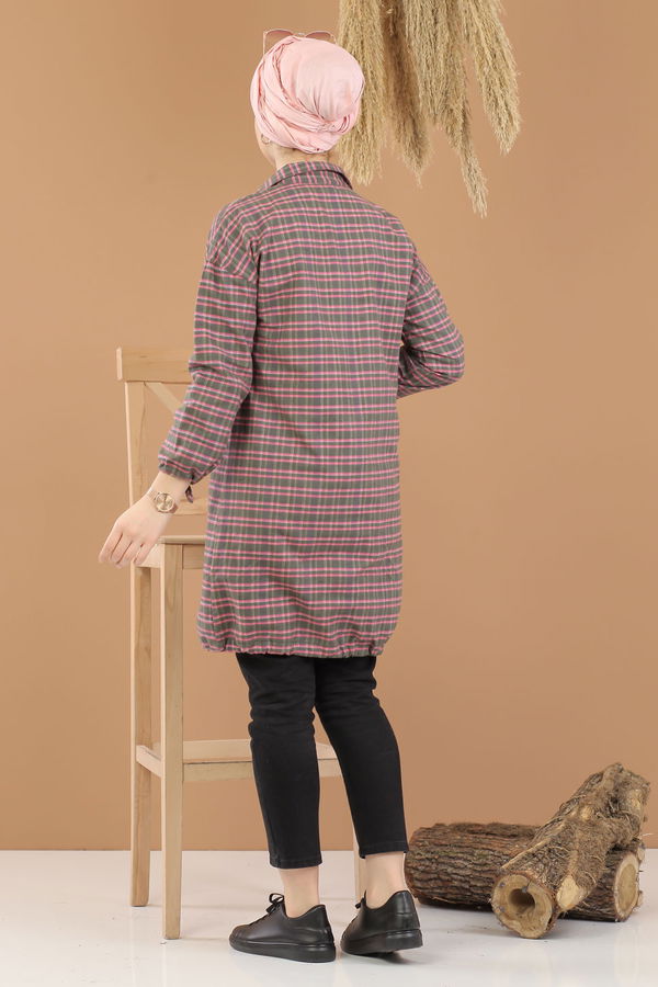 Düz Orta Kadın Haki Ekose Tunik İpli Haki  - 8286
