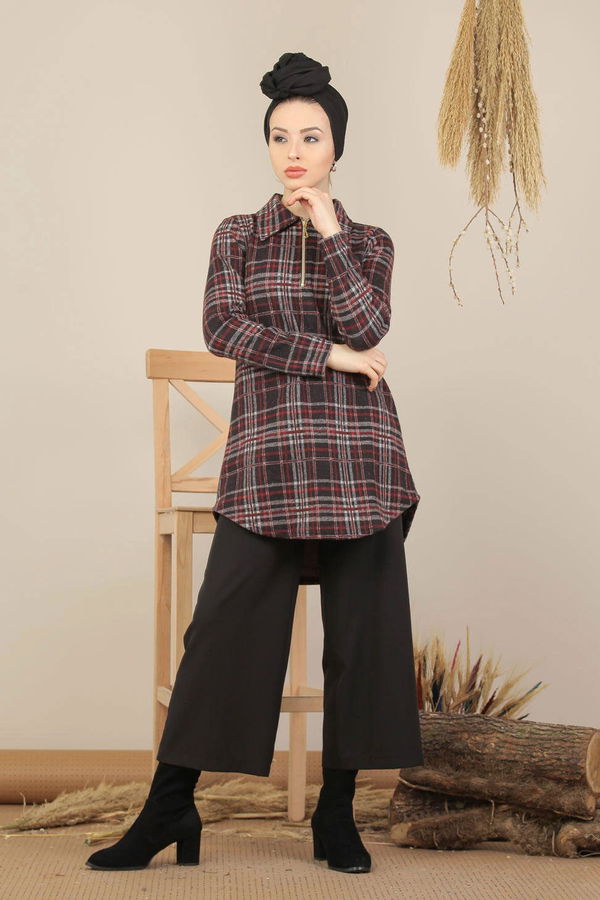 Düz Orta Kadın Bordo Tunik Bordo - 5201 - 5201