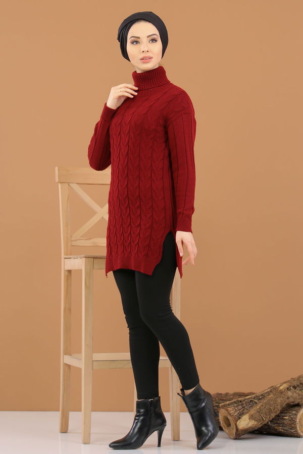 Düz Bogazlı Yaka Kadın Bordo Bogazlı Tunik Siyah  - 8318