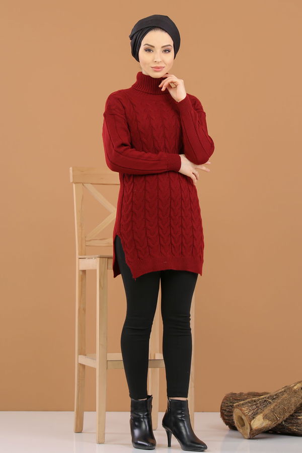 Düz Bogazlı Yaka Kadın Bordo Bogazlı Tunik Siyah  - 8318