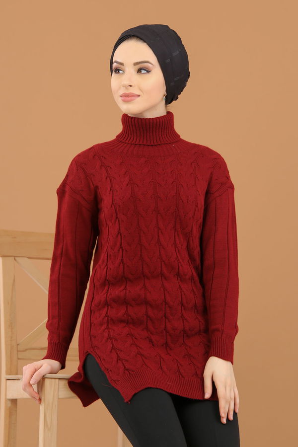 Düz Bogazlı Yaka Kadın Bordo Bogazlı Tunik Siyah  - 8318