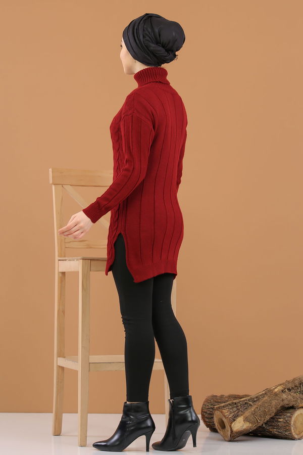 Düz Bogazlı Yaka Kadın Bordo Bogazlı Tunik Siyah  - 8318