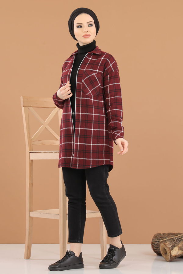 Düz Orta Kadın Bordo 8345 TUNİK - 8345