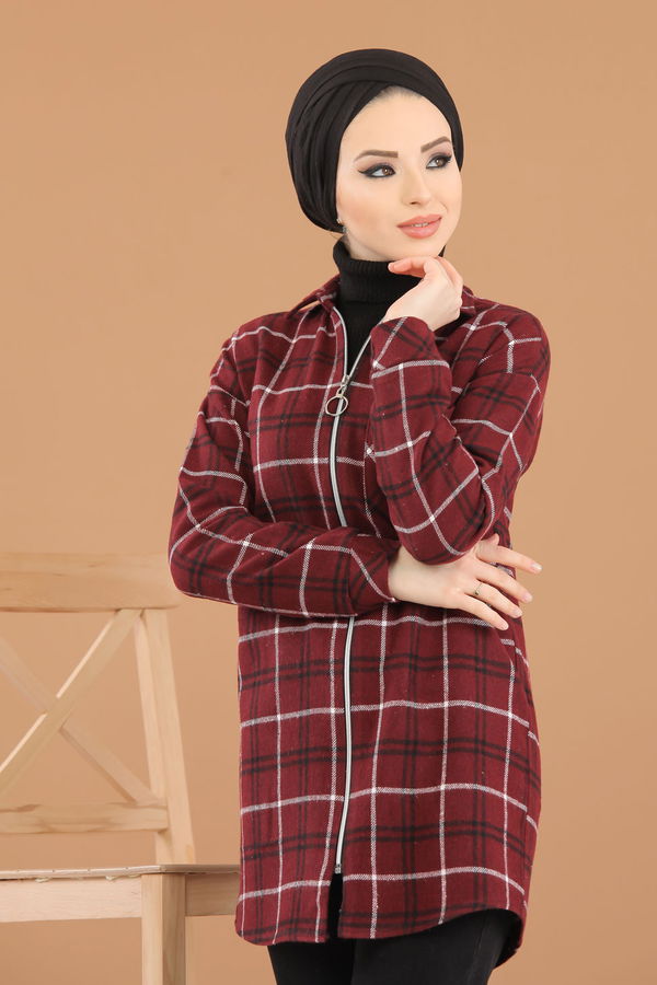 Düz Orta Kadın Bordo 8345 TUNİK - 8345