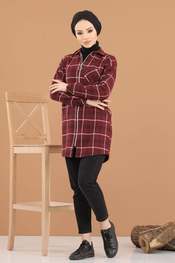 Düz Orta Kadın Bordo 8345 TUNİK - 8345
