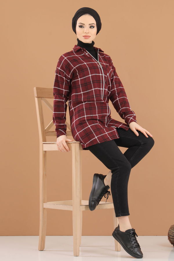 Düz Orta Kadın Bordo 8345 TUNİK - 8345