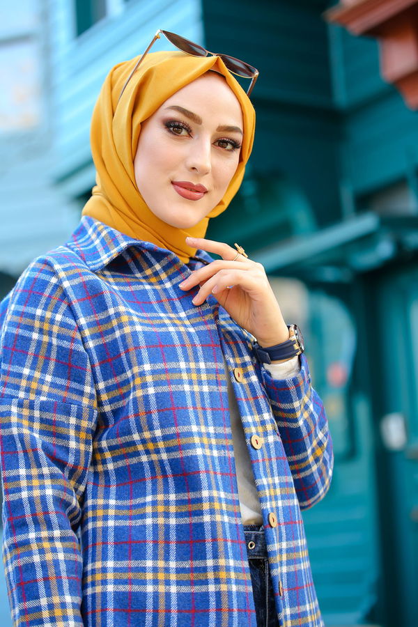 Düz Gömlek Yaka Kadın Mavi 1355 KAŞE GÖMLEK - 1355 MAVİ