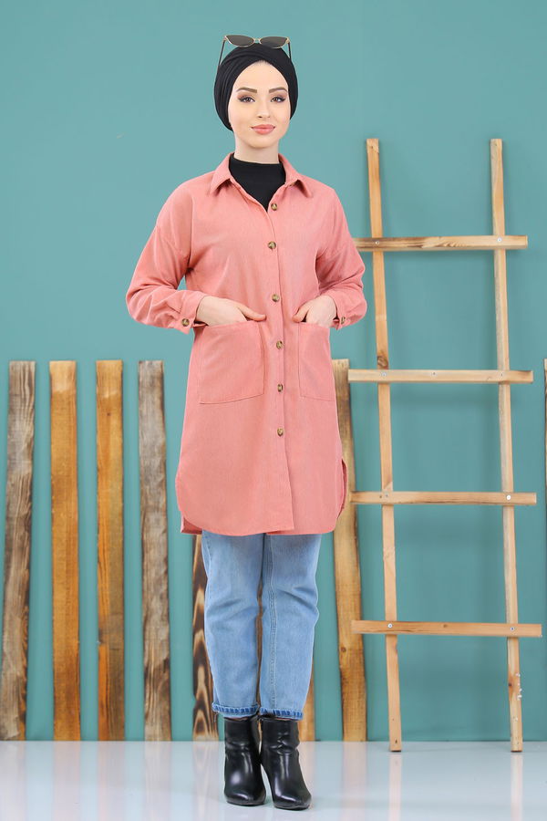 Düz Orta Kadın Pembe 8365 KADİFE TUNİK - 8365 PEMBE