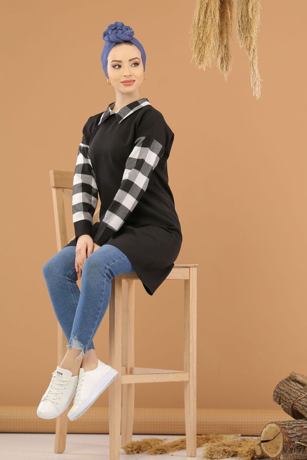 Düz Orta Kadın Gri 8367 EKOSE TUNİK - 8367 GRİ