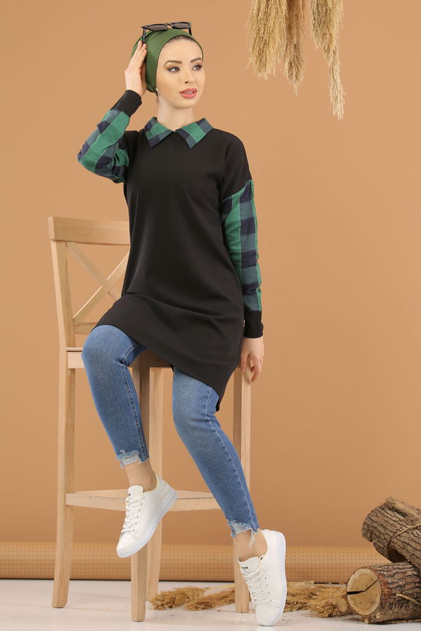 Düz Orta Kadın Yeşil 8367 EKOSE TUNİK - 8367
