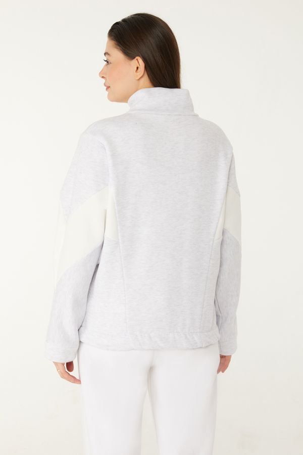 Düz Hakim Yaka Kadın Gri Fermuarlı sweatshirt - 26543