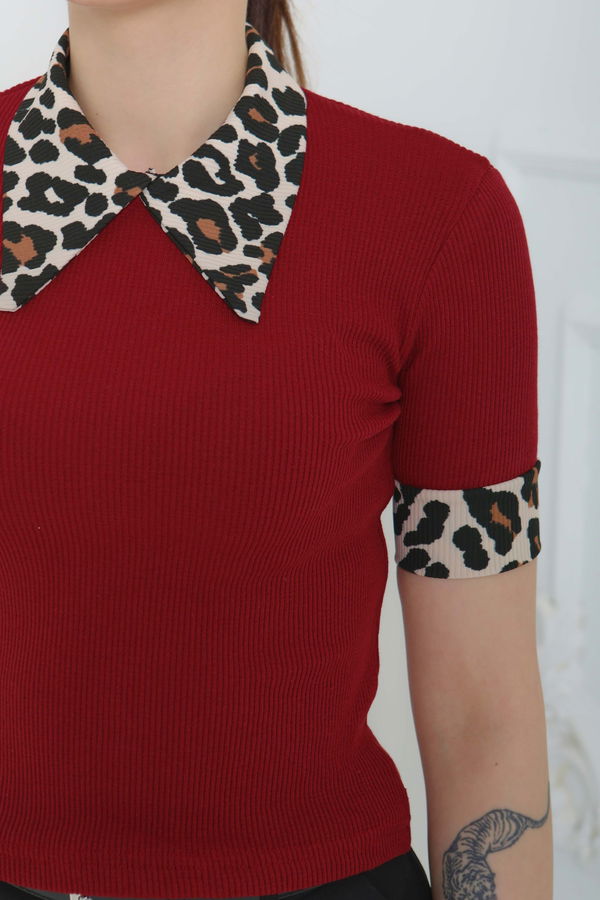 Leopar Yakalı Crop - 27136