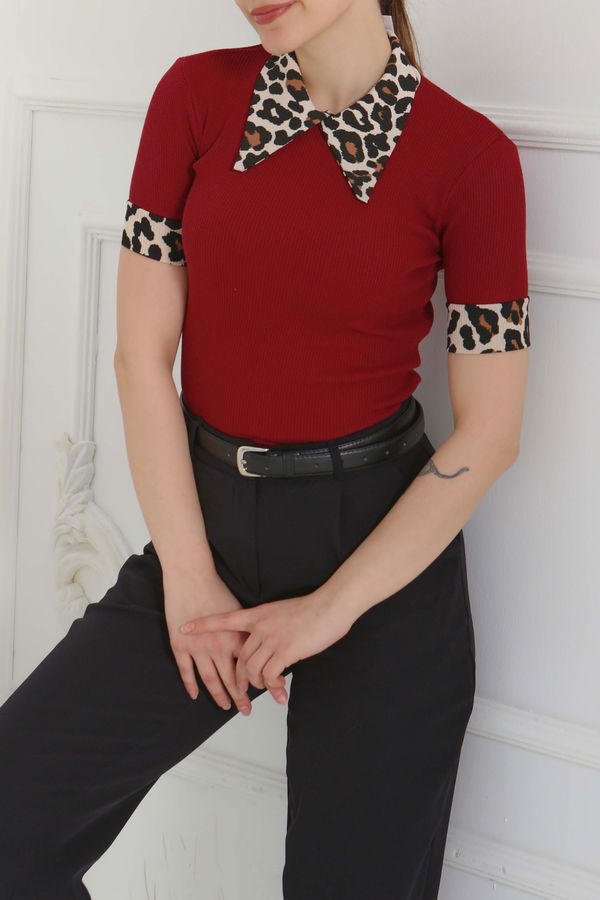 Leopar Yakalı Crop - 27136