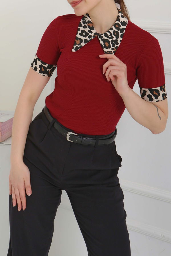 Leopar Yakalı Crop - 27136