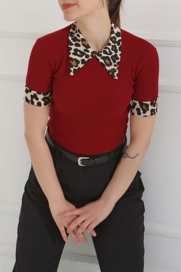 Leopar Yakalı Crop - 27136
