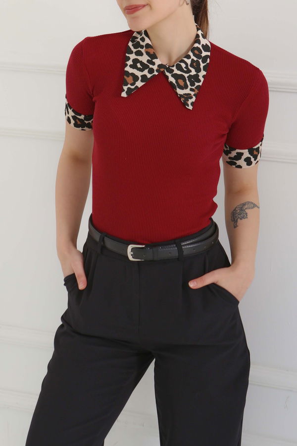 Leopar Yakalı Crop - 27136