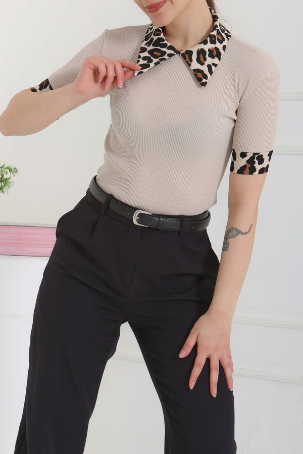 Leopar Yakalı Crop - 27136