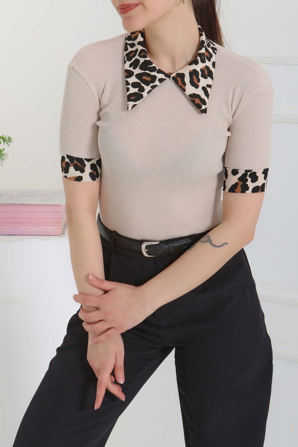 Leopar Yakalı Crop - 27136