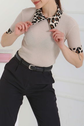 Leopar Yakalı Crop - 27136