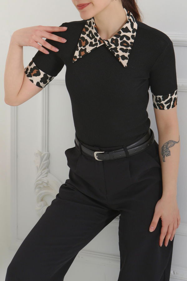 Leopar Yakalı Crop - 27136