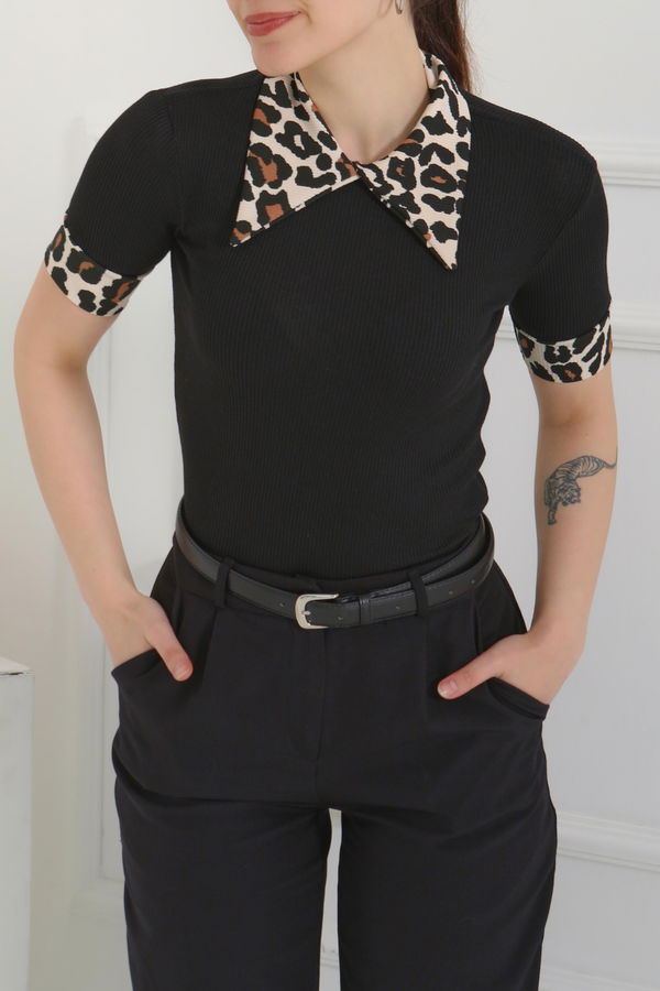 Leopar Yakalı Crop - 27136