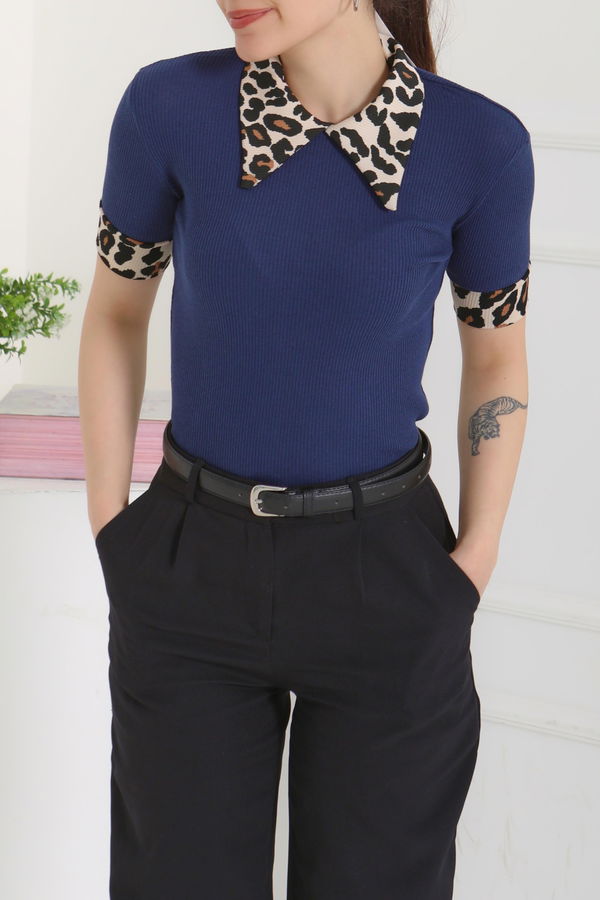 Leopar Yakalı Crop - 27136