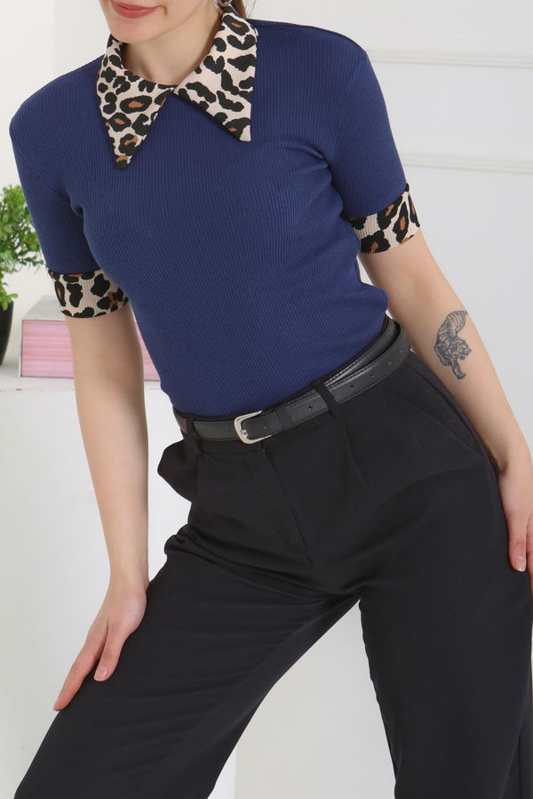 Leopar Yakalı Crop - 27136