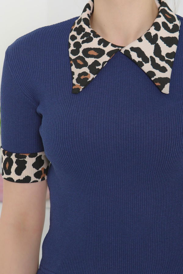 Leopar Yakalı Crop - 27136