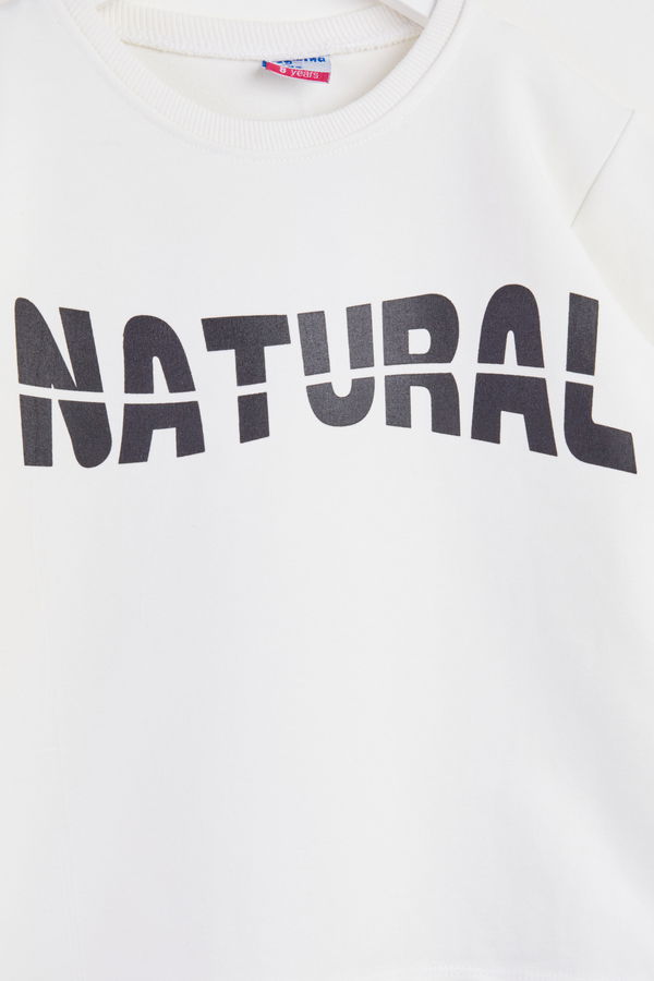 Kız Çocuk Beyaz Baskılı Sweatshirt + Paraşüt Pantolon Takım - 24756