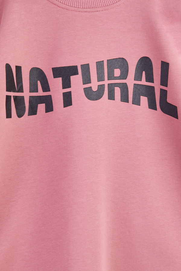 Kız Çocuk Pembe Baskılı Sweatshirt + Paraşüt Pantolon Takım - 24756 PEMBE