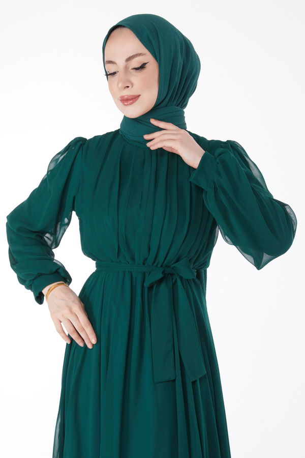 Düz Bisiklet Yaka Kadın Yeşil Elbise - 23863 YEŞİL