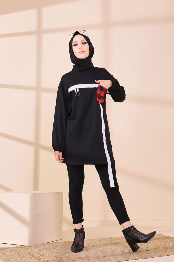 Düz Bisiklet Yaka Kadın Siyah 3373 TUNIK - 3373
