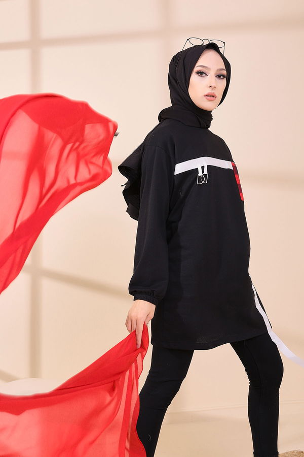 Düz Bisiklet Yaka Kadın Siyah 3373 TUNIK - 3373