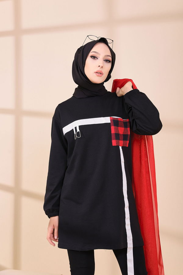 Düz Bisiklet Yaka Kadın Siyah 3373 TUNIK - 3373